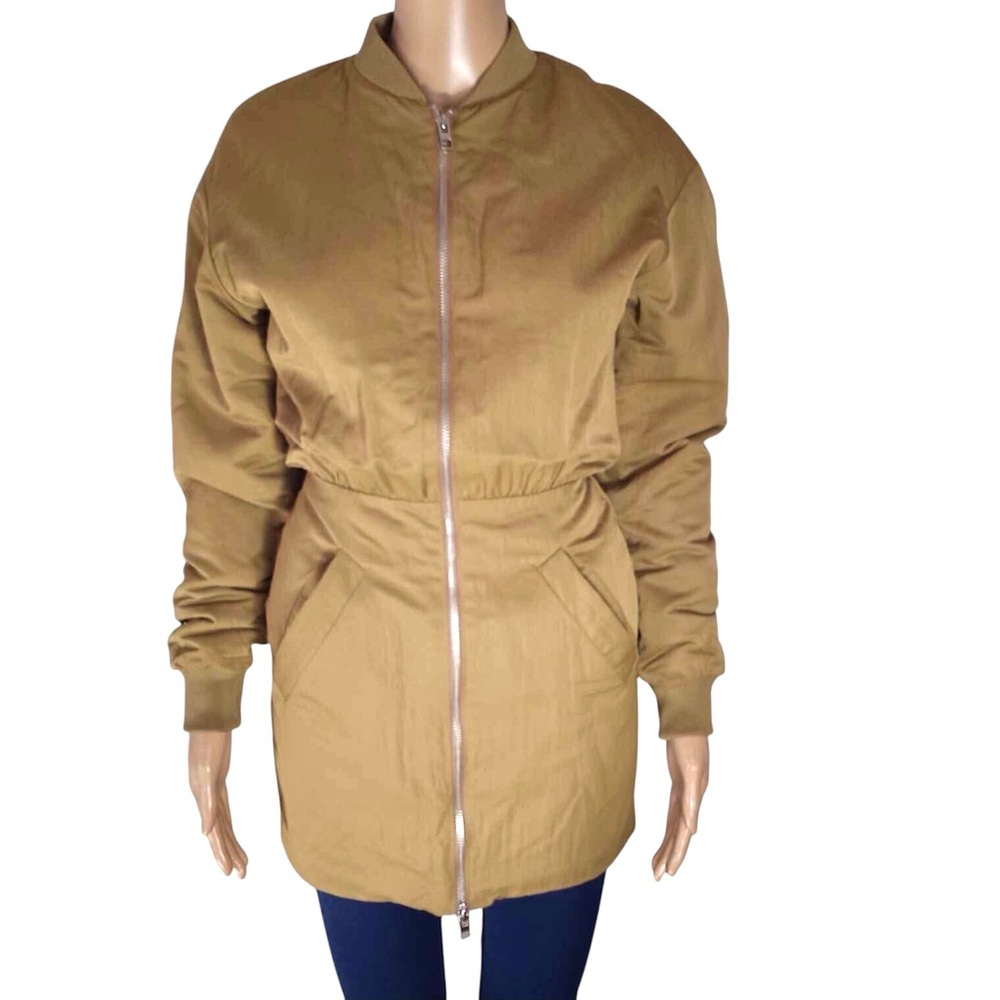 ZARA Bomber Jacket Dress Tan Zip Up Front Size XS - Picture 2 of 12